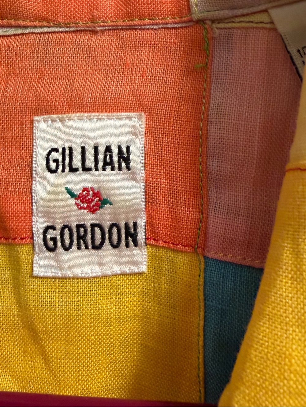 Vintage Gillian Gordon Rainbow Patchwork Linen Snap Shirt XS - Picture 3 of 7